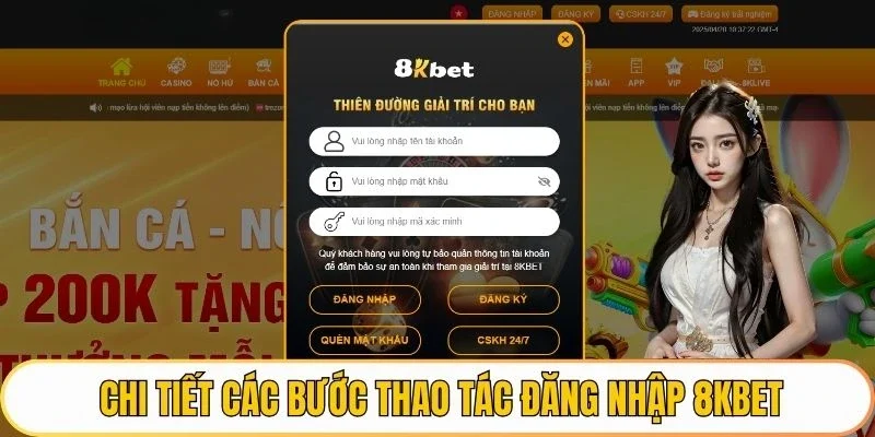 Chi tiết các bước thao tác đăng nhập 8KBET